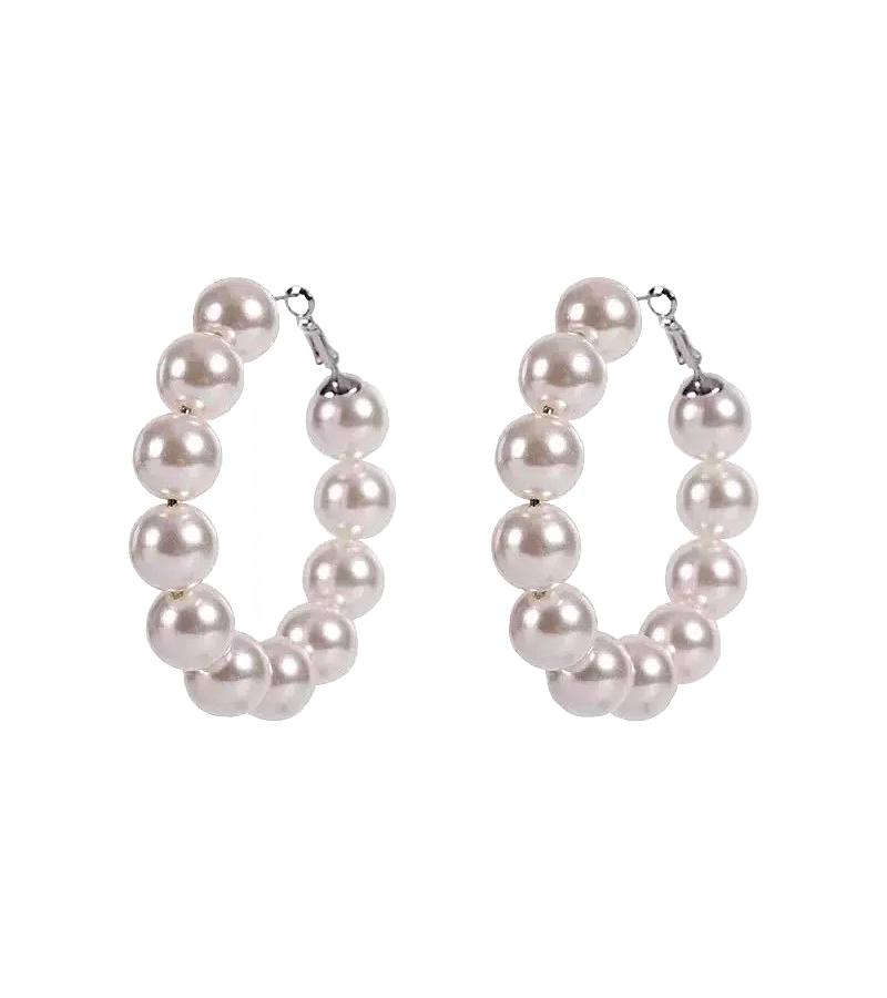 Blackpink Jennie Inspired Pearl Hoop Earrings - ONE SIZE ONLY / Silver - Earrings