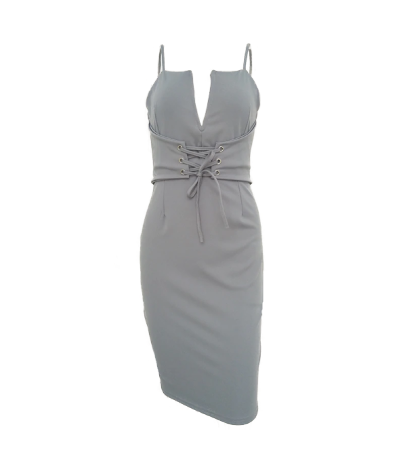 Corset Waist Dress - Gray / L - Dresses