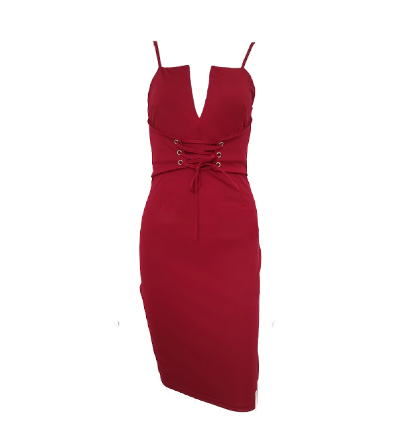 Corset Waist Dress - Red / L - Dresses