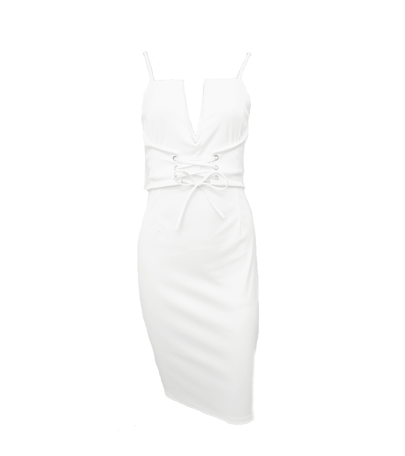 Corset Waist Dress - White / L - Dresses