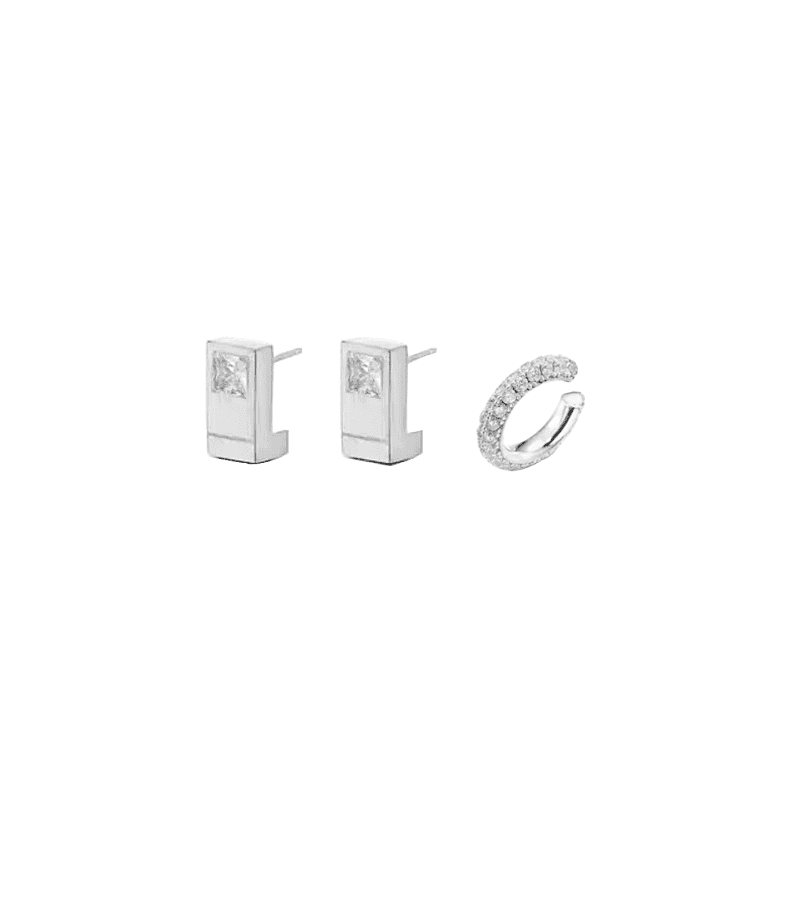 Eve Lee La-el (Seo Ye-ji) Inspired Earrings 036 - Full Set (Earrings + 1 Piece of Matching Ear Cuff) / Silver - Earrings