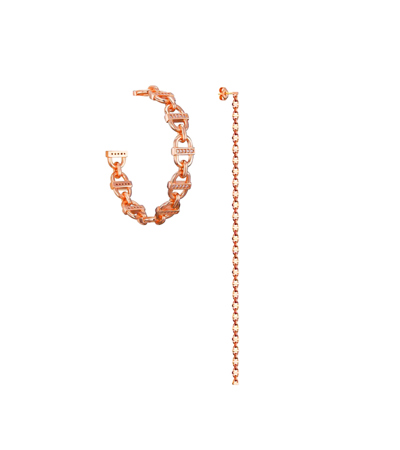 It’s Okay To Not Be Okay Seo Ye - ji Inspired Earrings 026 - Asymmetrical (1 Hoop + 1 Long Chain) / ONE SIZE ONLY / Rose Gold - Earrings