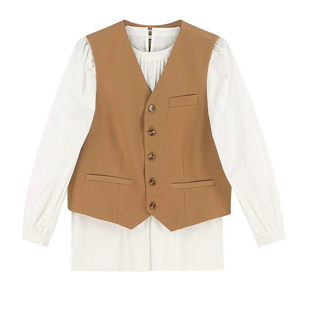 Little Women Oh In-Joo (Kim Go-Eun) Inspired Top 003 - Outer Brown Vest Only (No Inner White Top) / S / Camel Brown - Tops