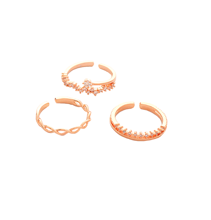 Jun Ji Hyun Inspired Ring 005 - Open-ended (Free Size) / A Set (3 Rings) / Rose Gold - Rings