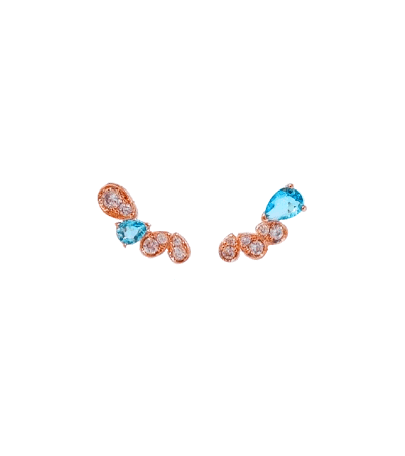 Now We Are Breaking Up Ha Young-Eun (Song Hye Kyo) Inspired Earrings 003 - ONE SIZE ONLY / White + Blue Synthetic Crystals / Rose Gold - 