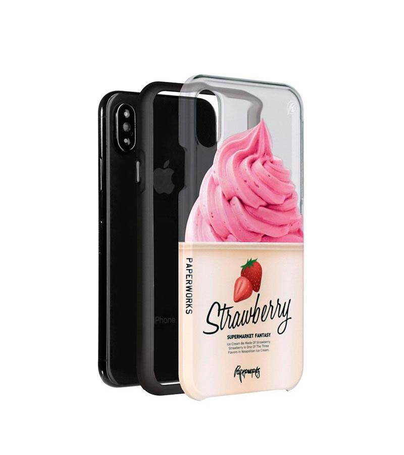 Paperworks Strawberry Froyo iPhone Case - Black Soft Surface Material / iPhone X - iPhone Case