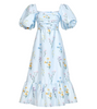 Pastel Blue Floral Romantic Midi Dress with Square Neck and Puff Sleeves [EXCLUSIVE!] - Asian Petite Size M (Normal Size S) / Pale Light