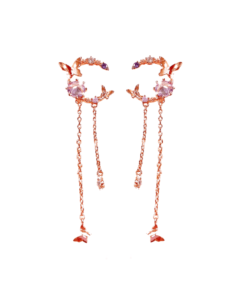 Purple Butterfly Fairy Korean Earrings [Valentine’s Day Collection] - ONE SIZE ONLY / Pink Crystals / Silver - Earrings
