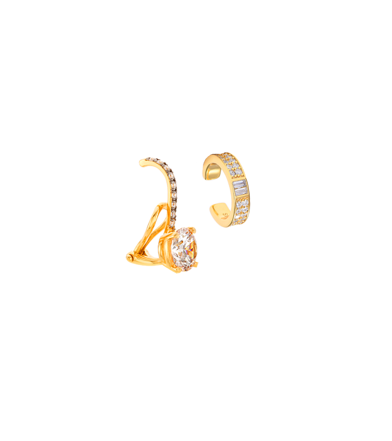 Record of Youth Park So-dam Inspired Earrings 015 - A Pair (1 Piece of Pattern A + 1 Piece of Pattern B) / Ear Cuffs (No Piercings) / Gold -