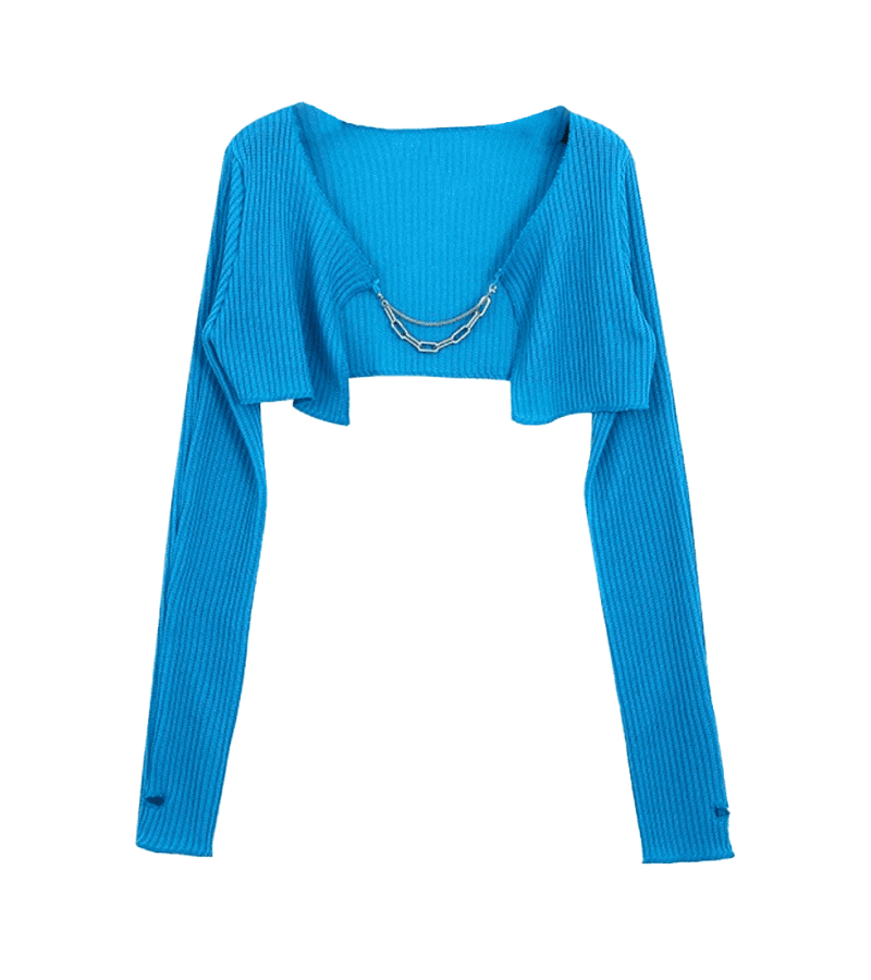 Single’s Inferno 2 Choi Seo-Eun Inspired Cropped Cardigan 001 - ONE SIZE ONLY / Turquoise Blue - Coats