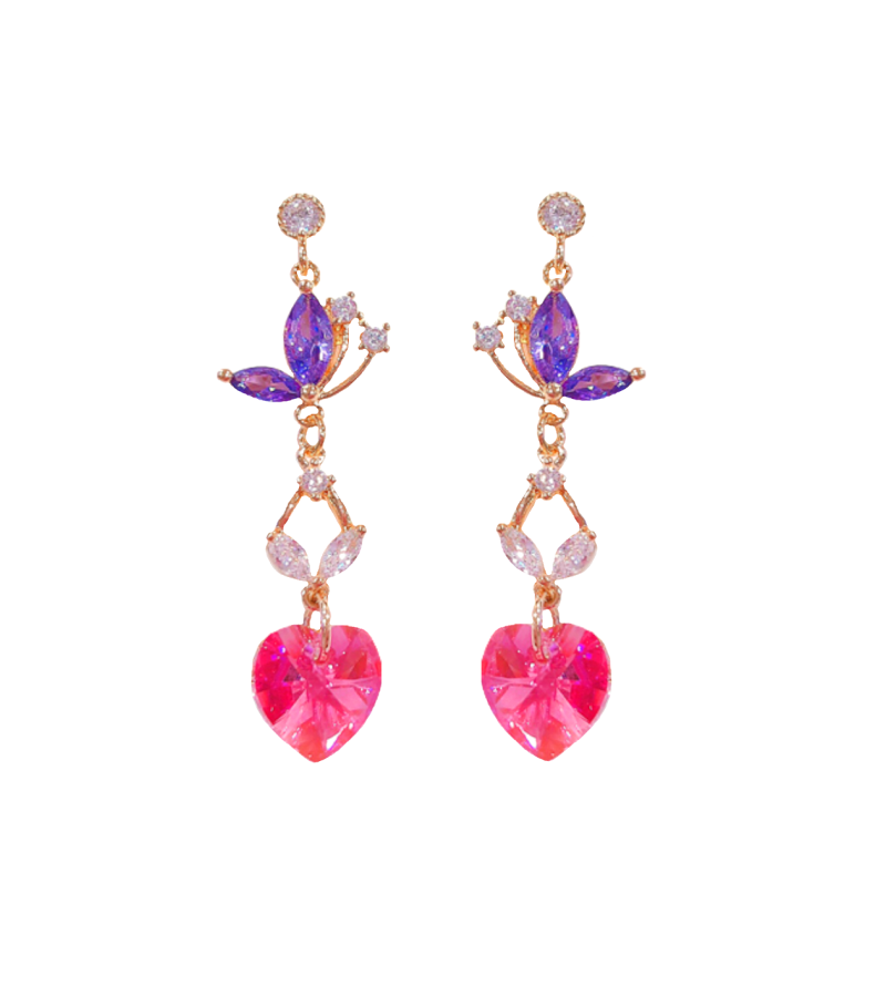 Sweetheart of My Dreams Korean Earrings - Made With Swarovski Crystals [Valentine’s Day Collection] - ONE SIZE ONLY / Gold / Pink Heart