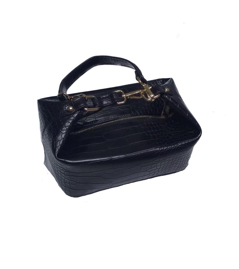 Synthetic Leather Cross Box Bag - Black - Bags