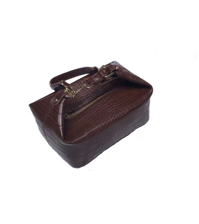 Synthetic Leather Cross Box Bag - Brown - Bags