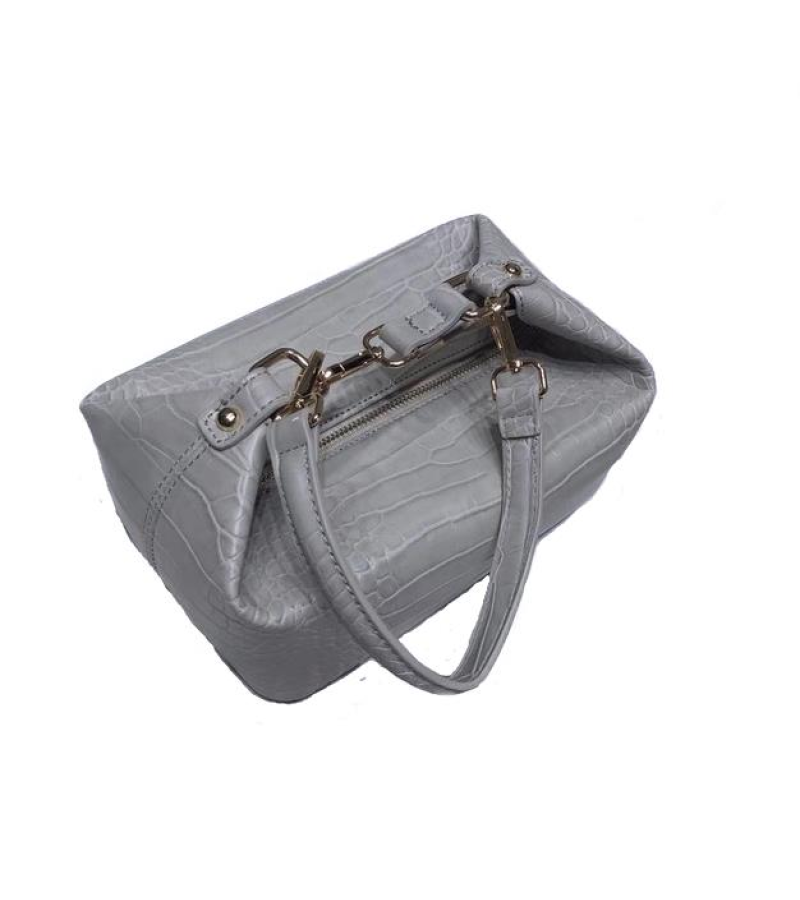 Synthetic Leather Cross Box Bag - Gray - Bags