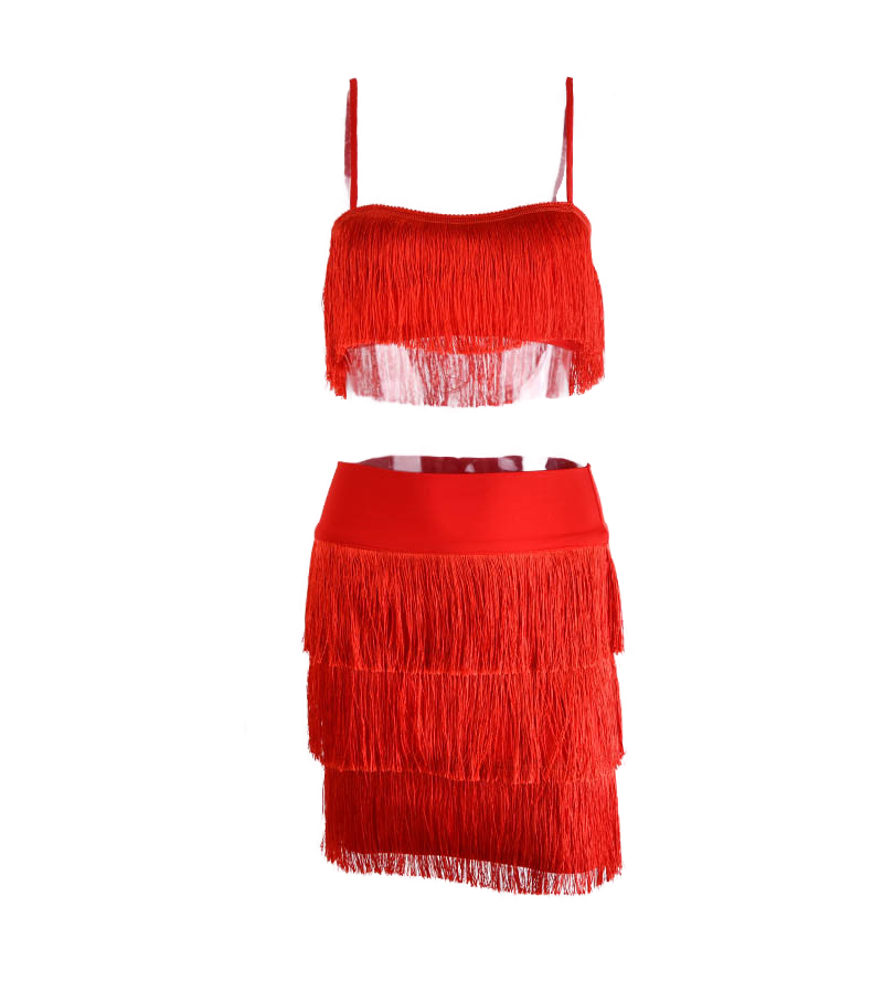 Tassel Two-Piece Dress - Red / S / 3 Layer - Dresses
