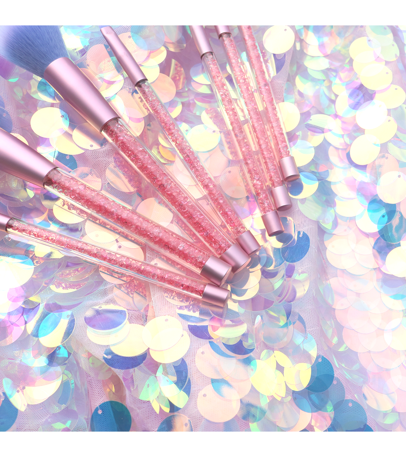 Unicorn Liquid Sequins and Crystals Makeup Brushes - Blue Brush / Pink Crystals - Makeup