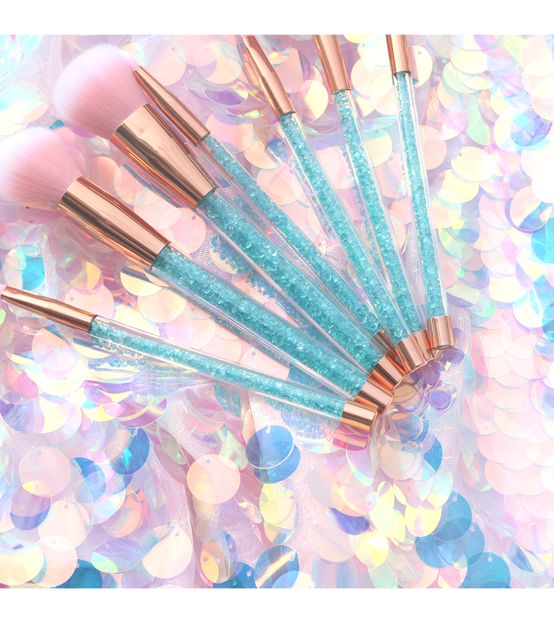 Unicorn Liquid Sequins and Crystals Makeup Brushes - Pink Brush / Blue Crystals - Makeup