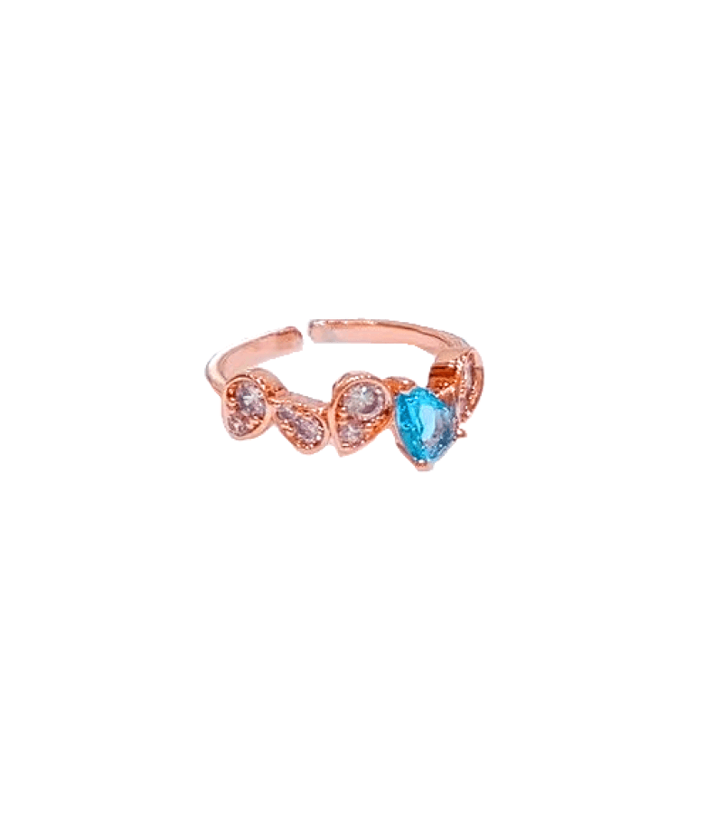 Now We Are Breaking Up Ha Young-Eun (Song Hye Kyo) Inspired Ring 002 - FREE SIZE (OPEN-ENDED) / White + Blue Synthetic Crystals / Rose Gold 