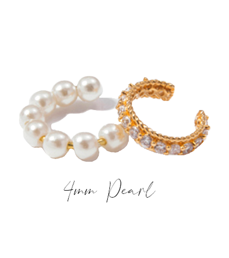 Record of Youth Park So-dam Inspired Earrings 006 - ONE SIZE ONLY / A Pair (1 Piece of Pearl Ear Cuff + 1 Piece of Bejeweled Gold Ear Cuff) 