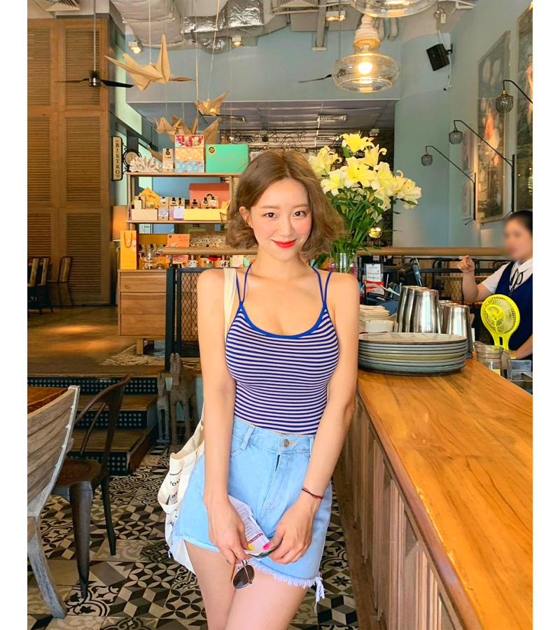 Single’s Inferno Kang So-yeon Inspired Top 001 - ONE SIZE ONLY - BUST 60 CM / LENGTH 30 CM / Blue / 1½ Weeks Purchasing Time [100% Imported 