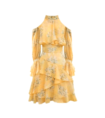 What’s Wrong With Secretary Kim Offshoulder Yellow Floral Dress - S / Yellow - Dresses